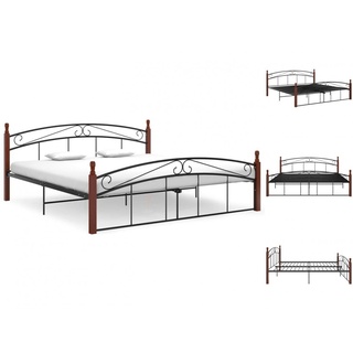 vidaXL Bettgestell Schwarz Metall und Massivholz Eiche 180x200 cm