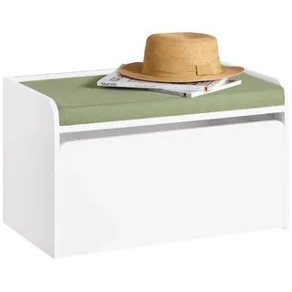 SoBuy Kinder-Spielzeugtruhe, Weiß Grün, Holzwerkstoff, 60x35x34 cm, Kinder Spielzeugtruhe Spielzeugkiste Aufbewahrungsbox Schuhbank mit Sitzkissen Sitzbank Spielzeug Aufbewahrung Kinder bht ca. 60x35x34cm