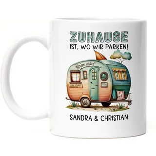 Kiddle-Design Zuhause ist wo wir Parken personalisierte Tasse mit Wunschnamen Geschenk für Camper Pärchen Campingtasse
