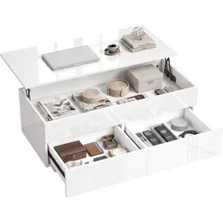 Homcom Höhenverstellbarer Couchtisch Weiß Spanplatte 48 x 54,5 x 102 cm