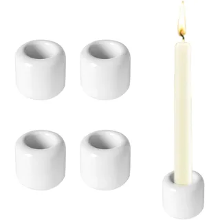 Lilbitty 4 Stück Keramik Kerzenhalter Set, Kerzenhalter Stabkerze Kerzeneinsatz Kerzentülle Kerzenständer Kerzeneinsätze für Baumkerzen Tafelkerzen Runden DIY,Weiß