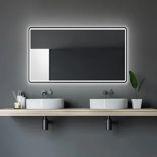 Talos black Moon 120x70 cm - Badezimmerspiegel mit Beleuchtung - feuchtwassergeeignet durch Aluminiumrahmen - Licht-Farbe Neutralweiß