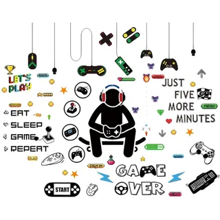 EULAPGOE Wandtattoo Jugendzimmer Junge Game Controller Aufkleber 6 Stück PVC Dekoration Wandsticker 35x25cm DIY Größe Schwarz für Kinderzimmer Spielzimmer Wohnzimmer