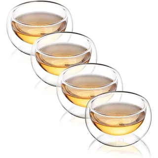 CnGlass Teetassen-Set mit 4 doppelwandigen Teetassen, 150 ml, asiatische isolier