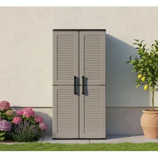 Dmora - Clavier-Außengarderobe, Balkonmöbel, Mehrzweckgarderobe mit Regalen, 100% Made in Italy, 68 x 37 x 163 cm, Grau und Schwarz, gestreifte Oberfläche