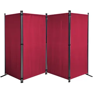 QUICK STAR Paravent 4 Teilig 165 x 220 cm Rubinrot - Garten & Balkon Sichtschutz Stellwand Innen & Außen - Raumteiler Trennwand Faltbar Blickdicht & Wetterfest
