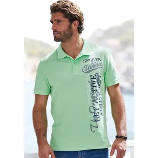 Poloshirt JOHN DEVIN, Herren, Gr. L (52/54), grün (lime), Piqué, Obermaterial: 100% Baumwolle, bedruckt, regular fit normal, Rundhals, Rippbündchen, Shirts Poloshirt, mit großem Druck vorn aus Baumwoll-Piqué, Topseller