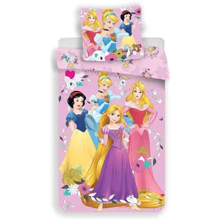 JFabrics Disney Prinzessin KinderBettwäsche-Set, Bettbezug 140x200 cm + Kissenbezug 65x65 cm, Baumwoll