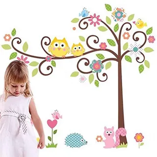 Ambiance-Live Wandtattoo Eulen und Vögel auf Baum