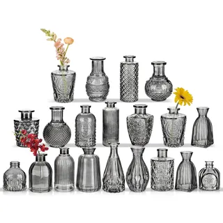 20er-Set Kleine Vasen Kleine Glasvase Vintage Deko Vasen Set Blumendekoration für Tischdeko Mittelstücke, Hochzeitsdekorationen, Blumen Deko Wohnzimmer Bad Muttertagsgeschenk, Transparent