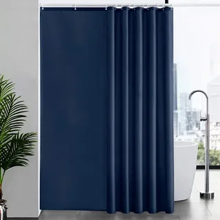 Duschvorhang Überlänge Anti-schimmel im Badezimmer Textiler Vorhang für Badewanne,Vorhänge aus Polyester Stoff Dunkelblau mit 12 Haken Waschbar Extra lang Blickdicht 200x240cm.