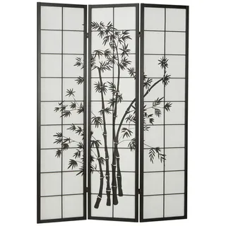 Homestyle4u Paravent 3-tlg. 132/179 cm Schwarz Bambusmuster , Holz , 132x179x2 cm , Wohnzimmer, Raumteiler, Paravents