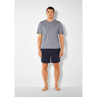 Pyjama S.OLIVER, Herren, Gr. 52/54 (L), blau (blau, meliert, navy), Jersey, Obermaterial: 95% Baumwolle, 5% Elasthan, meliert, Basic, bequem kurz, Rundhals, abgesteppte Kante, Homewear-Sets Pyjama, Schlafanzug in Melange-Optik mit Knopfleiste