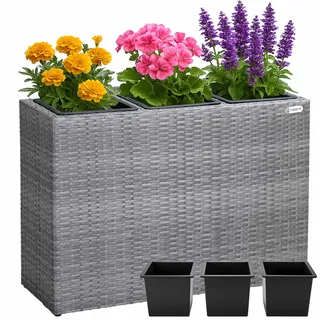 Polyrattan Blumentopf Grau 83x30,5x60cm