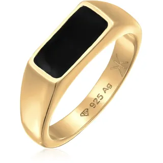 Siegelring KUZZOI "Ring Herren Siegelring Emaille Schwarz 925 Sterling Silber" Gr. 60, gold, Fingerringe, Herren, 60, ohne Stein, Silber 925 (Sterlingsilber), 13mm, Siegelring