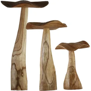 Tokoindah Holzpilze Deko 3er Set – Pilze Deko Garten handgeschnitzt, 40 cm | Dekopilze aus Naturholz – Holzdeko zum Hinstellen für Terrasse & Beet, imprägniert für draußen