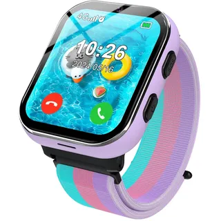 PTHTECHUS Smartwatch Kinder 4G, Kinderuhr Telefon mit Anruffunktion, mehrere Desktop-Stile zur Auswahl, Zwei-Wege-Anrufe, Kamera, MP3, SOS, Lernkarte, Geschenk für Jungen Mädchen (Lila)