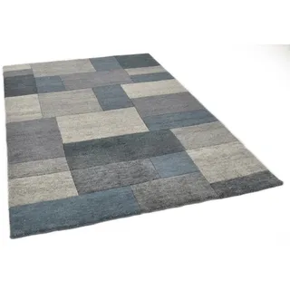 THEKO Wollteppich "Dalas - 7709, handgeknüpft" rechteckig 18 mm Höhe reine Wolle, Patchwork Design, Wohnzimmer, anthrazit