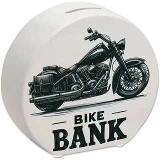 speecheese Spardose Cruiser Motorrad mit Spruch Bike Bank Schwarz | Motorbike Design Dark Look Witziger Text Praktisches Schild