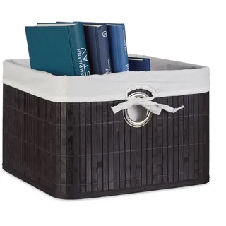 Relaxdays Aufbewahrungskorb rechteckig aus Bambus 31 x 31 x 20 cm schwarz