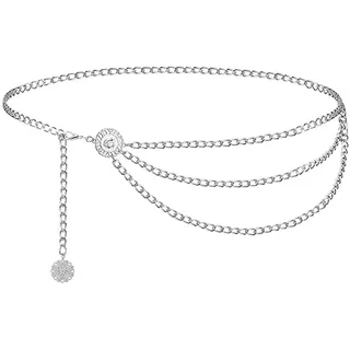 Taillenkette,Kettengürtel Y2K Taillenkette Verstellbarer,Kettengürtel Damen Gürtel Mode Taillengürtel,Ketten Gürtel für Damen,Mehrschichtiger Taillenkettengürtel für Damen Mädchen Kleid Jeans (Silber)