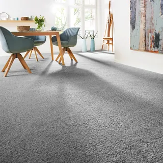 Andiamo Teppichboden »Softness, Velours, Made in Belgium« rechteckig 17 mm Höhe Uni Farben, Breite 400 cm, besonders weich, Wohnzimmer, Schlafzimmer, silberfarben