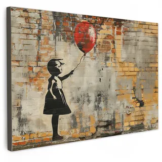MuchoWow Leinwandbild Graffiti - Banksy - Mädchen - Straßenkunst XXL 150x100 cm , Sandfarben , Textil , Kiefer , Rechteckig , 150x100 cm , FSC 100% , gerahmt , Bilder & Rahmen, Bilder, Leinwandbilder