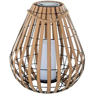 DRW Solarlampe für den Tisch oder den Boden aus Holz und Metall natur und schwarz mit LED-Kerze 39 x 39 x 45 cm