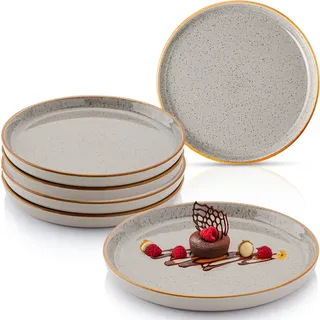 Sänger Dessertteller RIO Perlgrau - 6 teilig aus Steingut , Grau , Rund , kratzfest , Geschirr, Teller