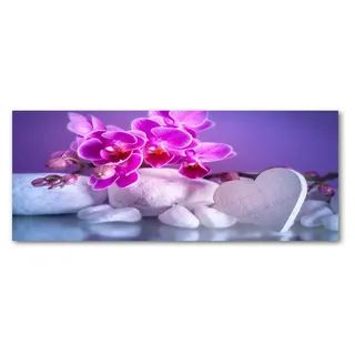 Tulup® Küchenrückwand Spritzschutz aus Glas -125x50 -Spritzschutz auf gehärtetes Glas Deko Blumen & Pflanzen Orchidee Herz