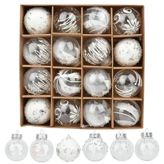 NUZEKY Weihnachtskugeln 16 Stücke Weihnachtskugeln Kunststoff: Christbaumkugeln Kunststoff Kleine Weihnachtsbaum Kugeln mit Schlüsselband für Christmas Decorations(Weiß)