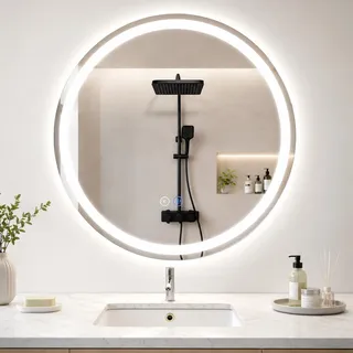 ZMH Spiegel Badezimmer Badspiegel mit Beleuchtung LED Badezimmerspiegel Rund Wandspiegel Bad 60cm Lichtspiegel Dimmbar 3000K-6500K