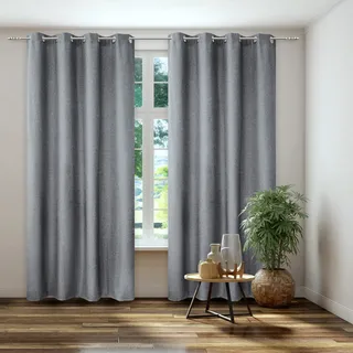 Vorhang KUTTI "Dimout" Gr. 2, grau, B:140cm H:145cm, Polyester, Gardinen, Vorhang, Verdunkelung, Thermo, isolierend, einfarbig
