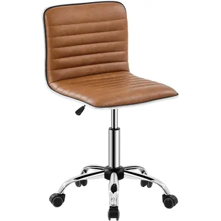 Yaheetech Bürostuhl, ergonomischer Schreibtischstuhl, Drehstuhl ohne Armlehne, Chefsessel mit Laufrollen, aus Kunstleder, höhenverstellbarer, 360° frei Drehbar Retro-Braun