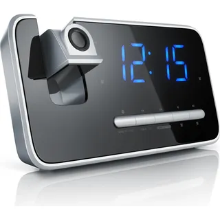 Brandson Radiowecker, FM Radio Wecker, Projektionsanzeige, 4,7" LED-Display, Auto/OFF-Dimmer - Schwarz, Silber