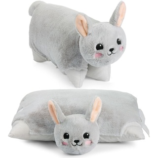 Brubaker Kuscheltier-Kissen Hase - 2 in 1 Plüschtier und Kuschelkissen - 40 x 30 cm Kuschelhase - aufklappbares Kinder Plüschkissen, Grau - Grau