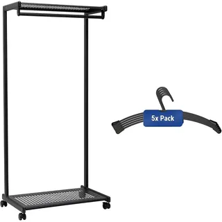 MAUL Reihengarderobe MAULbolero | Schwarz + Kleiderbügel aus Metall (5 Stück) | Schwarz