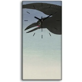 Wanduhr Bürouhr Leinwand Bild 30x60 Gemälde Asiatisches Tier Vogel Krähen Himmel - schwarze Hände
