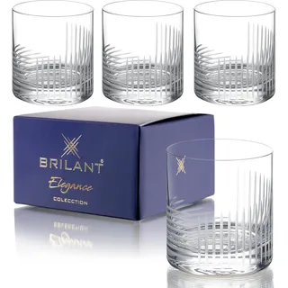Brilant Avangard Whisky Gläser - Bleifreie Trinkgläser Set mit Liniengravur Design für Rum, Cocktails, Limonade, Softdrinks & Süße Säfte, Geschenke für Männer, Handgefertigt in der EU, 4er Set - 300ml