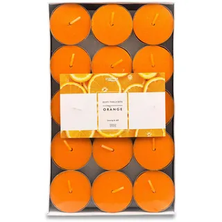 pajoma® Teelichte 30 Stück, Orange | Duft-Teelichte in Aluminiumhülle, Brenndauer ca. 4 Stunden - Höhe 1,5 cm ø 3,5 cm | Premium Qualität | Deko, Gastronomie, Outdoor, Party, Windgläser, Hochzeit