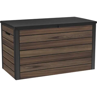Keter Signature Aufbewahrungsbox 570L Rosenholz – Wetterfeste Gartenbox in Holzoptik mit Sitzfunktion & Gasdruckfedern – UV-beständige Kissenbox, abschließbar