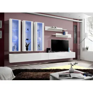 Weiß Wohnwand Designer Hänge Vitrine TV Ständer Sideboard Holz Modern - Weiß