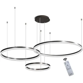 WayLuoung Metall LED Kronleuchter | 3 Kreise 20+40+60cm | 45W Rings Deckenhängelampe, Dimmbare Fernbedienung 3000–6000K, Acryl Schirm Pendelleuchte, Wohnzimmer Schlafzimmer Foyer Esszimmer【Schwarz】