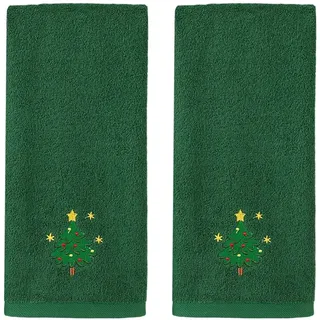 DONGKER Handtücher Baumwolle, 2 Stück Weich Saugfähig Weihnachts Geschirrtücher, 40x65 cm, Handtuch mit Bestickte Schneebällen/Weihnachtsmann/Weihnachtsbaum