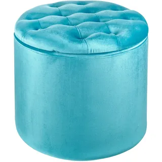 Baroni Home Fußhocker Container mit innerer Schuhablage, Türkis Samt Schuh Pouf Ø50x42 cm