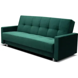 Schlafsofa ALA Sofa mit Schlaffunktion und Bettkasten, Klappsofa, Schlafcouch mit Füßen aus Metall, Couch in Frabe: Grün, Veloursstoff - Grün