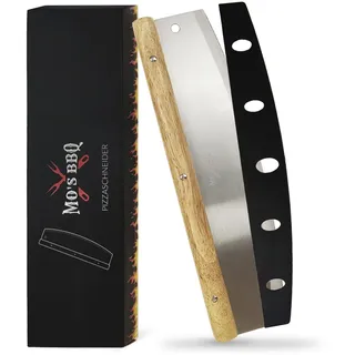 MO’S BBQ Pizzaschneider groß (35 cm) Pizzamesser aus Edelstahl - Pizza Schneider Wiegemesser mit edlem Holzgriff - Pizza Cutter inkl. Klingenschutz