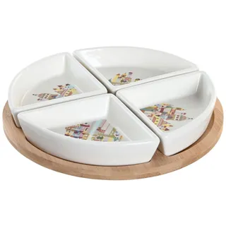 DKD Home Decor Cottage Aperitif-Set Häuser der Marke, mehrfarbig, Steingut (21,5 x 21,5 x 1 cm)