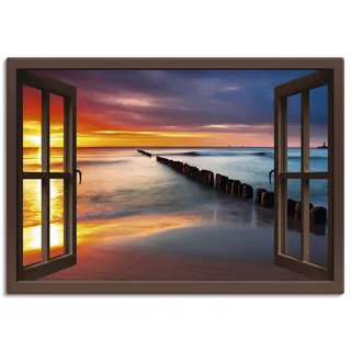 ARTland Wandbild »Fensterblick Ostsee mit Sonnenaufgang«, Fensterblick, (1 St.), als Leinwandbild, Poster, Wandaufkleber in verschied. Größen, braun