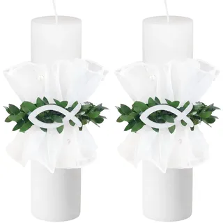 2er Tropfschutz Kommunionkerze Set, Taufkerze Junge Tropfenfänger, Kerzen Manschette Kommunion Kerzenrock Mädchen, Tropfschutz Kerze Taufkerzen Deko für Firmung Konfirmation Taufe Hochzeit